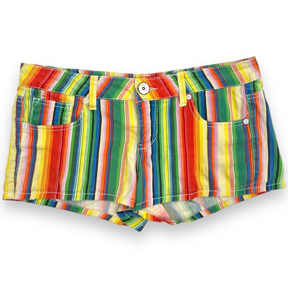 Something Trickie Bright Rainbow Stripe Mid Rise 2" Shorts Size 11 34X2